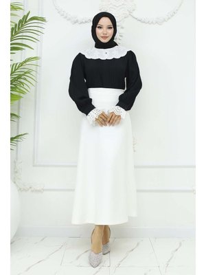 Beyaz Scuba Kloş Etek