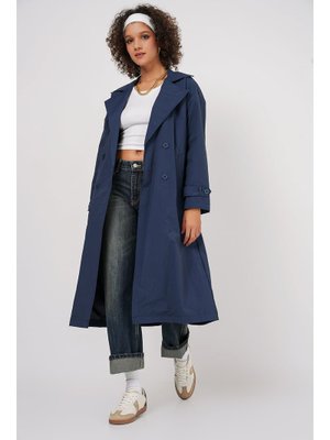 Lacivert Kruvaze Yaka Trençkot Lacivert Kruvaze Yaka Trençkot