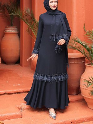 Elif Model Tüy Detaylı Lacivert Elbise Elif Model Tüy Detaylı Lacivert Elbise