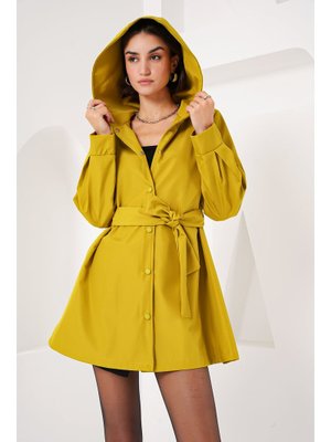 Yağ Yeşil Kapüşonlu Trençkot Yağ Yeşil Kapüşonlu Trençkot