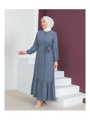 Eteği Fırfırlı Gri Krep Kumaş Ferace Eteği Fırfırlı Gri Krep Kumaş Ferace