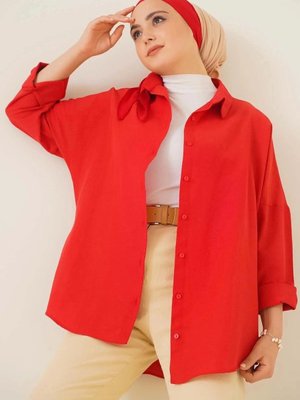 Kırmızı Geniş Kalıp Uzun Basic Gömlek Hzl24w Kırmızı Geniş Kalıp Uzun Basic Gömlek Hzl24w