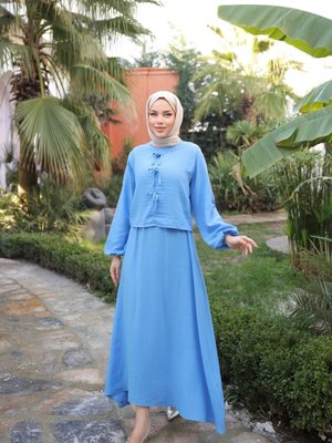 Mavi Fiyonklu Etekli Takım