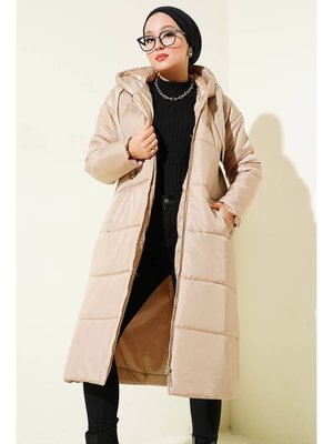 Vizon Kapüşonlu Uzun Şişme Mont Vizon Kapüşonlu Uzun Şişme Mont