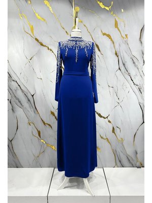 Saks Mavisi Alin Krep Abiye Elbise Saks Mavisi Alin Krep Abiye Elbise