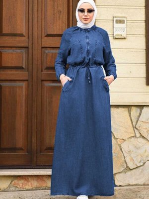 Reglan Kollu Cepli Elbise Koyu Mavi