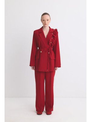 Kırmızı Olia Fırfır Detaylı Blazer Ceket Takım Kırmızı Olia Fırfır Detaylı Blazer Ceket Takım