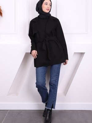 Siyah Bel Kuşaklı Nubuk Ceket Siyah Bel Kuşaklı Nubuk Ceket