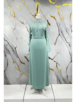 Mint Yeşili Alin Krep Abiye Elbise Mint Yeşili Alin Krep Abiye Elbise