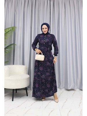 Lacivert Küçük Çicek Desen