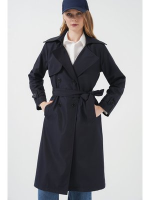 Lacivert Kruvaze Yaka Trençkot Lacivert Kruvaze Yaka Trençkot