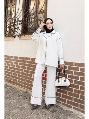 Beyaz Çizgi Detay İkili Takım Beyaz Çizgi Detay İkili Takım