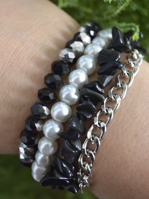 Çok Renkli Oniks Ve Cam İnci Bileklik Seti