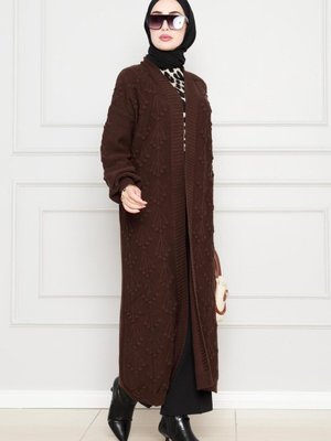 Kiraz Örgülü Triko Uzun Hırka Acı Kahve Kiraz Örgülü Triko Uzun Hırka Acı Kahve