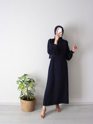 Lacivert Krep Elbise Lacivert Krep Elbise