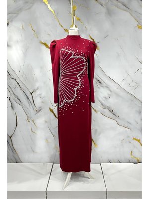 Bordo Zer Krep Abiye Elbise Bordo Zer Krep Abiye Elbise