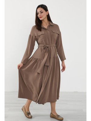 Çikolata Rahat Kesim Aerobin Gömlek Elbise,elb