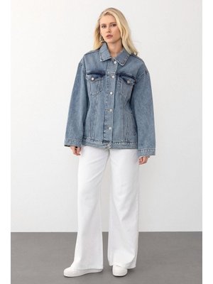 Mavi Oversize Kot Ceket Mavi Oversize Kot Ceket