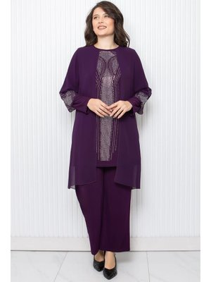 Mor Taş Baskı Detaylı İkili Takım