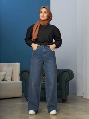 Bol Paça Pantolon Koyu Mavi