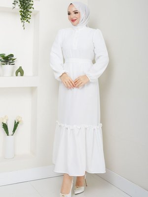 İthal Krep Fırfırlı Elbise İthal Krep Fırfırlı Elbise