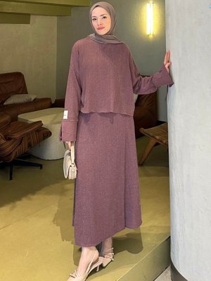 Kol Ip Ve Arma Detaylı Krinkıl Etek Takım Gül