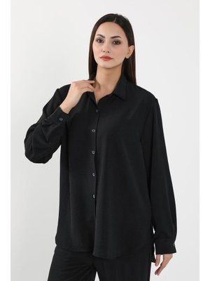 Siyah Salaş Ve Şık Rahat Kesim Uzun Kollu Aerobin Gömlek,gm