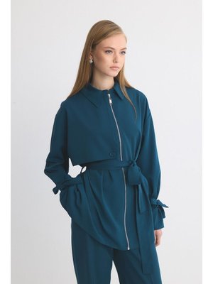 Petrol Yeşili Nelli Pelerin Yaka Takım