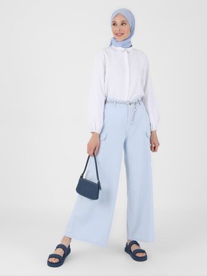 Kargo Cepli Geniş Paça Kot Pantolon Sky Blue Kargo Cepli Geniş Paça Kot Pantolon Sky Blue