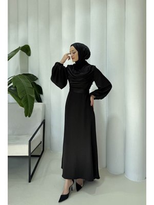 Siyah Saten Abiye Elbise