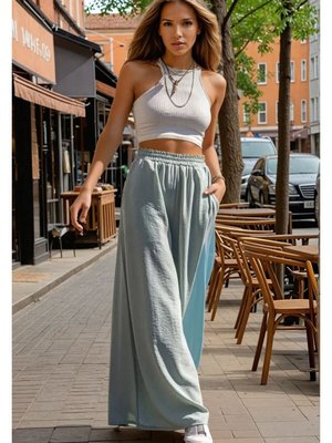 Mint Su Yeşili Beli Lastikli Iki Cepli Bol Paça Salaş Oversize Yazlık Pantolon Mint Su Yeşili Beli Lastikli Iki Cepli Bol Paça Salaş Oversize Yazlık Pantolon