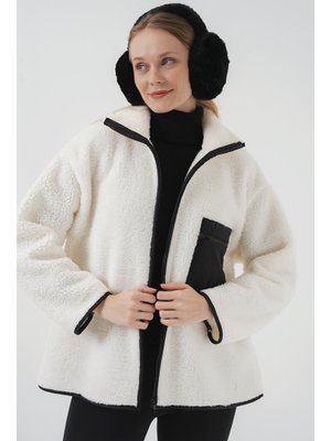 D. Siyah Fermuarlı Oversize Peluş Ceket Mont D. Siyah Fermuarlı Oversize Peluş Ceket Mont