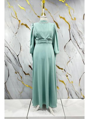 Mint Yeşili Katre Krep Abiye Elbise Mint Yeşili Katre Krep Abiye Elbise