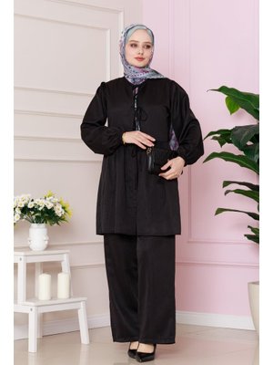 Siyah Önü Bağlamalı Pantolonlu Takım