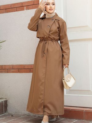 Düğmeli Taba Trençkot