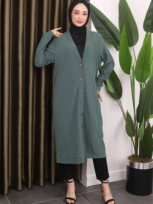 Zümrüt Yeşili Düğmeli Bürümcük Hırka Zümrüt Yeşili Düğmeli Bürümcük Hırka