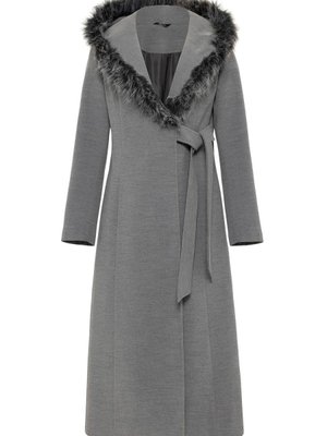 Yandan Bağlamalı Çıtçıt Kapamalı Kapşonu Kürklü Kaban Gri