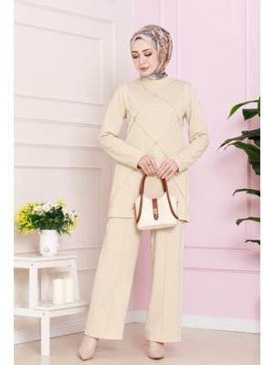 Bej Önü Taşlı İki İplik Takım