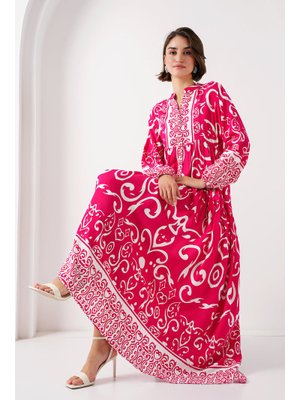 L. Fuşya Otantik Desenli Elbise L. Fuşya Otantik Desenli Elbise