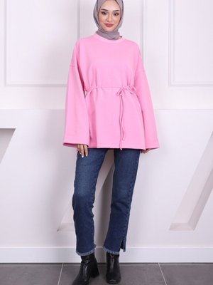 Pembe Dikiş Detaylı Yanları Yırtmaçlı Sweatshirt Pembe Dikiş Detaylı Yanları Yırtmaçlı Sweatshirt