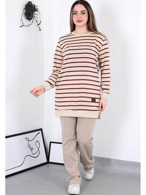 Bordo Çizgili Tunik