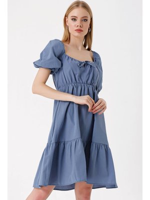 İndigo Kloş Poplin Elbise