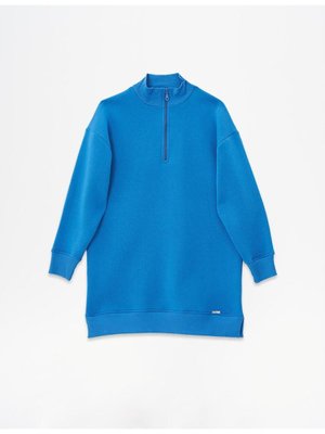 Fermuar Kapamalı Dik Yaka Sweatshirt İndigo Fermuar Kapamalı Dik Yaka Sweatshirt İndigo