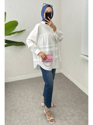 Beyaz Double Kat Detaylı Tunik