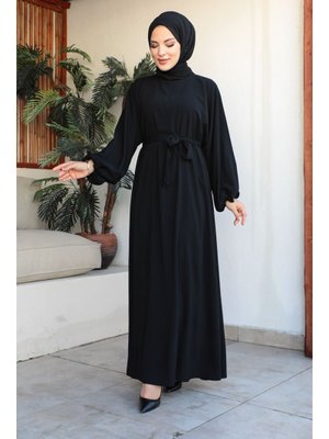 Siyah Balon Kol Lastikli Standart Elbise