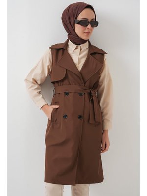 Kahverengi Kruvaze Yaka Trençkot Yelek Kahverengi Kruvaze Yaka Trençkot Yelek