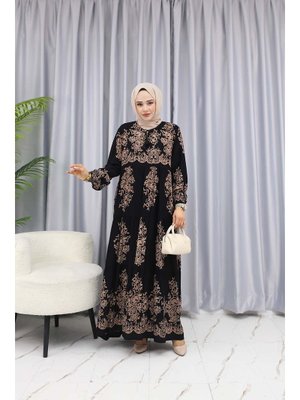 Siyah Sulu Desen Elbise
