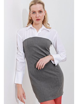 Antrasit Detay Mini Gömlek Elbise Antrasit Detay Mini Gömlek Elbise