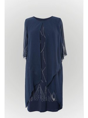 Lacivert Taş Baskı Detaylı Abiye