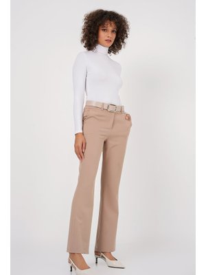 Bej Kemerli İspanyol Paça Pantolon Bej Kemerli İspanyol Paça Pantolon
